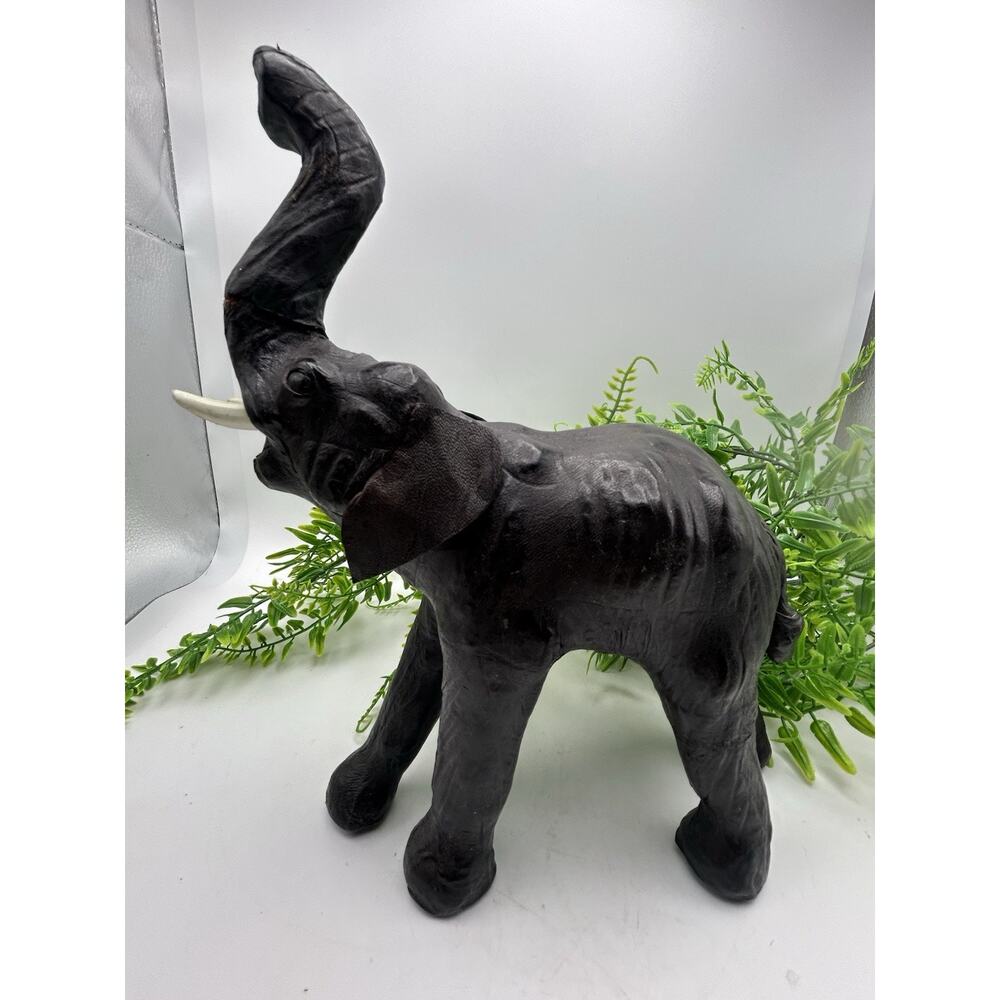 Vintage Leather Covered Black Elephant - Statue Figure